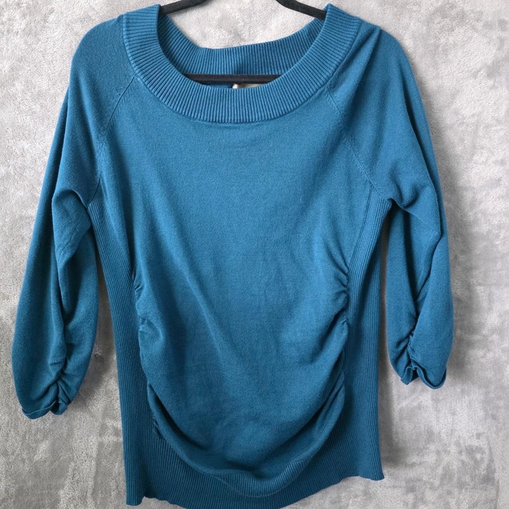 One A Teal Blue 3/4 Sleeve Knit Sweater Top - Size XL Cozy Casual